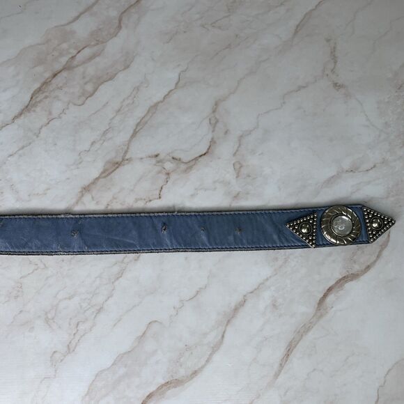 Vtg Leatherock Blue Leather Western Belt Silver Tone Concho Studded Buckle Large main image 7